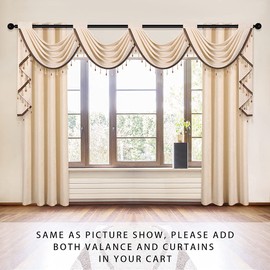 ELKCA Beige Chenille Waterfall Valance for Living Room,4 Hollow Swag Valance for Bedroom Kitchen Curtains, Rod Pocket, 1 Panel