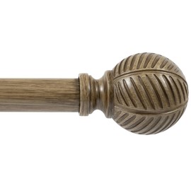 Zeerobee Wood Curtain Rods for Windows 32 to 48, 1 Inch Heavy Duty Drapery Rods with Imitation Wood Grain Leaf Pattern Finials, Indoor/Outdoor Modern Curtain Pole, 32"-48", Dark Brown