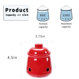 HAOTOP Ceramic Garlic Keeper with Lid, Mini Garlic Saver Container for Countertop, Kitchen Decor (Red)