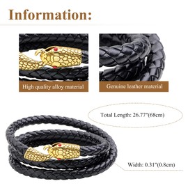 Flongo Men's Leather Snake Ouroboros Bracelet: Viking Punk Bangle Cuff Gothic Animal Bangle for Christmas Valentine's Day Gifts, Faux Leather