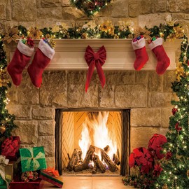 XLL Christmas Photography Backdrops Christmas Fireplace Decoration Background for Photo Happy Holiday Party Decoration Props 8x8ft