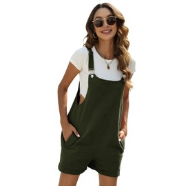 Fiona Jolin Women's Summer Cotton Linen Short Overalls Casual Bib Overall Shorts Rompers with Pockets (ArmyGreen-S)