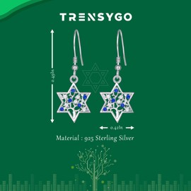 TRENSYGO - Joyería de plata de ley 925, joyería judía de estrella de David, joyería de árbol de la vida, collar, arete, regalos de cumpleaños, regalos de Hanukkah, regalos de San Valentín, regalos de