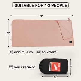 PELLIOT Soft Camping Blanket Cozy Sleeping Bag Warm Ultralight Camping Quilt Washable Portable Compact Blanket Indoor & Outdoor Blanket for Hiking Concerts Beach Trips,73"x29" Pink