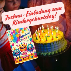 Olanmarp Children's Birthday Invitation Cards - Cards for Boys and Girls - Invitation for an Unforgettable Birthday - Pack of 10 (Monster)