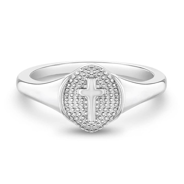 925 Sterling Silver Size 5 Small Classic Signet Religious Cross