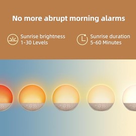 Odokee Sunrise Alarm Clock White Noise Machine: Natural Wake Up Light | Dimmable Clock with Bluetooth Speaker for Bedroom - 25 Sleep Sounds for Baby A