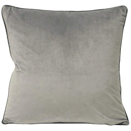 Riva Paoletti Meridian Large Square Cushion Cover - Dove Silver - Contrasting Charcoal Grey Piped Edges - Velvet Feel - Machine Washable - 100% Polyester - 55 x 55cm (22" x 22" inches)