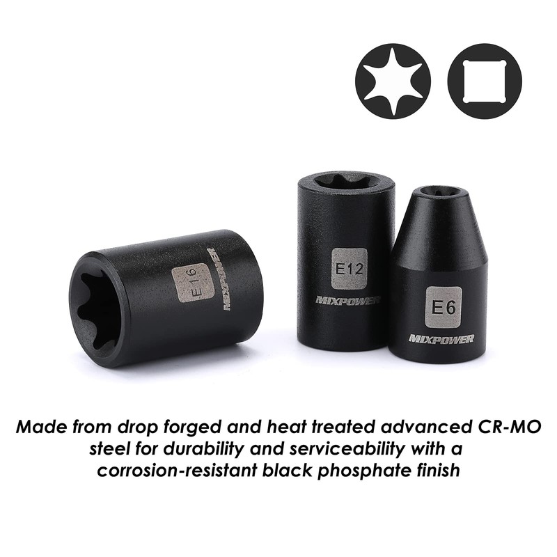 MIXPOWER 3/8" Drive Master Hex Bit Impact Socket Set, Solid