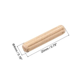 sourcing map Wooden Dowel Pins 36pcs 4x20mm(5/32"x3/4") Fluted Beveled Ends Wood Dowel Pegs Kiln Dried Hardwood for Woodworking Furniture Shelf
