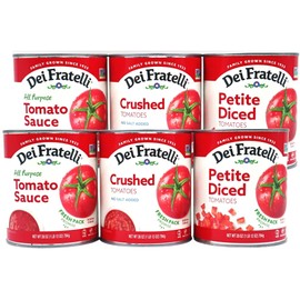 Dei Fratelli Secret Ingredient Tomato Variety Pack - Crushed, Petite Diced, Sauce – Vine-Ripened Tomatoes - Non GMO, Gluten Free (28oz Cans, 6-Pack)