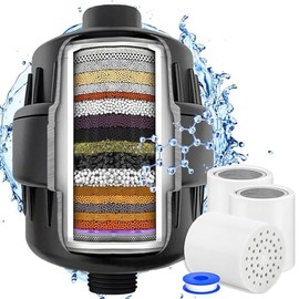 Filtro Regadera, Filtro de Ducha Agua Universal de 20 Etapas,Incluye 3 Cartuchos de Filtro Reemplazable,Purificador de Agua Para Todo Tipo de Cabezas de Duchas (Negro)