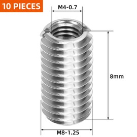 M4-0.7 Female to M8-1.25 Male Threaded Insert Reducing Nut 8mm, Insert Nut Screw Reducer Conversion, Stainless Steel, 10 PCS