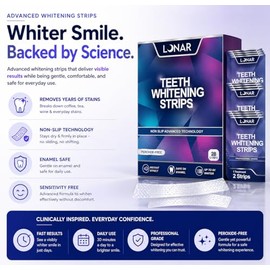 LUNAR Teeth Whitening Strips, 28 Strips, Enamel Safe, Non Sensitive Formula, Non Slip, Removes Coffee, Wine & Smoking Stains,14 Day Treatment