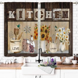 Famiffty - Cortinas de cocina de girasoles rústicos clásico, de 27.5 pulgadas de ancho x 39 pulgadas de largo, 2 paneles de bolsillo para barra, estilo retro, country, floral, margaritas, pequeñas cortinas cortas, cortinas de ventana, tratamiento sobre e