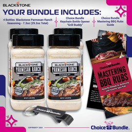 Blackstone Parmesan Ranch Seasoning Premium Barbecue Gourmet Griddle Rub 4 Pk (29.2 oz) + BBQ Masters & Opener (6 Items)!