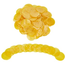 OLYCRAFT 120 Pcs Yellow Flat Round Shells Pieces 5cm Gold Natural Shells with 2 Holes Natural Capiz Shell Charms Round Slice Shell Disc Coin Beads for Seashell Wind Chimes Curtain Lamp Shade Craft