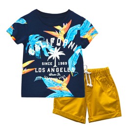 BINIDUCKLING Boys' Short Shirt Set Toddler Kids Outfit 2 Pieces Summer Clothing Set 2-7 Years, Coconut palm