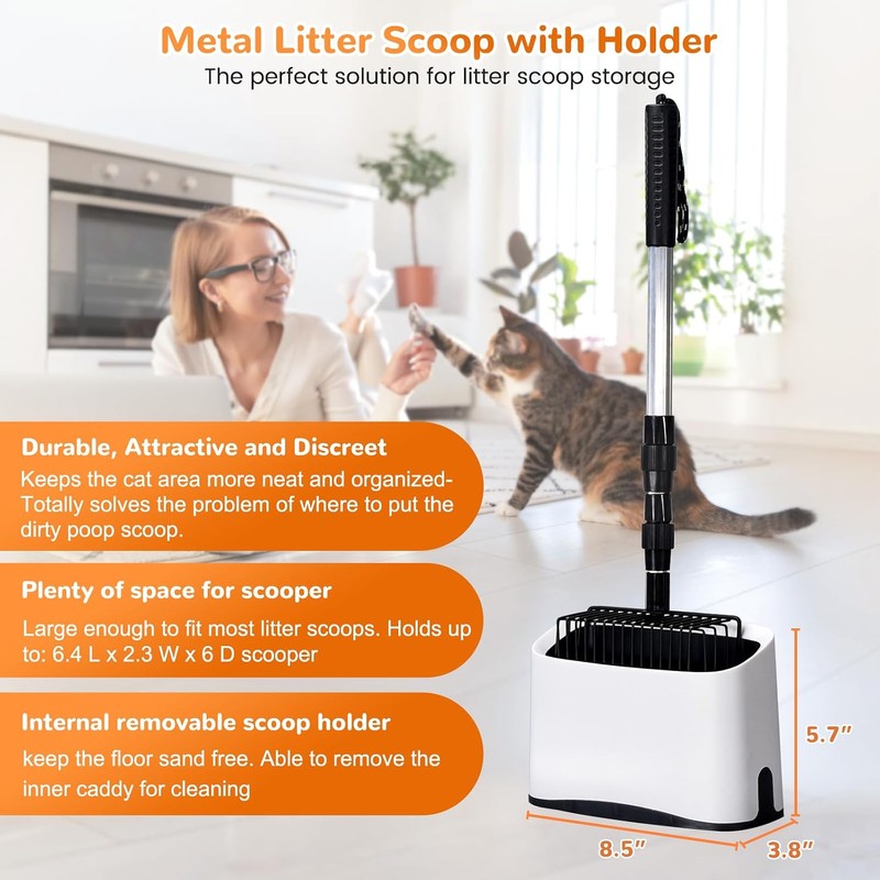 PETOCAT Metal Cat Litter Scoop with Holder, 43" Extendable Long