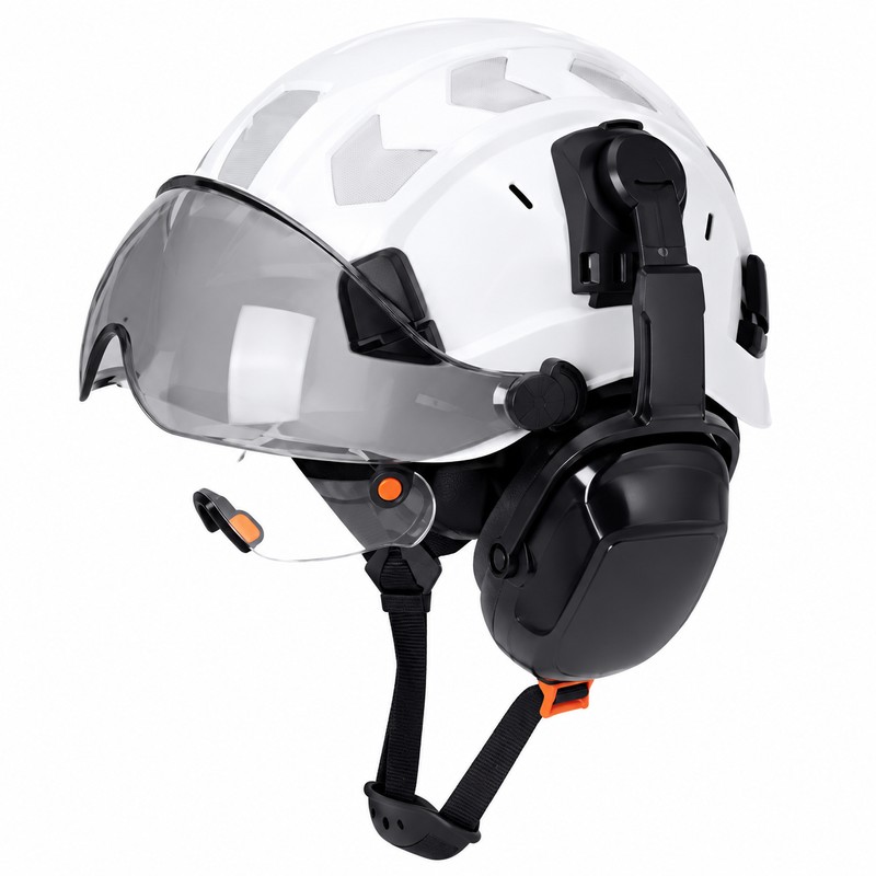 Safety Helmet with Built-In Visor & Removable Earmuffs – Style