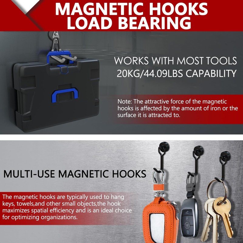 3-H Heavy Duty Magnet Garage Hooks 2 Pack, Extra Large