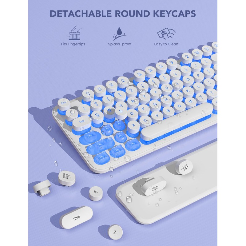 Wireless Keyboard and Mouse Backlit - Typewriter Keyboard with Retro