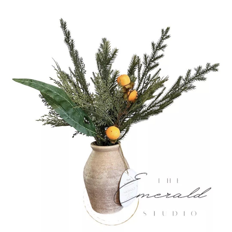 Studio McGee Threshold Mixed Greenery with Oranges in Pot Arrangement