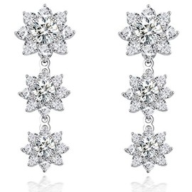 JDE Women's Swinging Earrings, Sun Flowers, 3 Strings, Long Earrings, Presence, 925 Silver, Hypoallergenic, For Women, Birthday Gift, For Women, Silver, Cubic Zirconia
