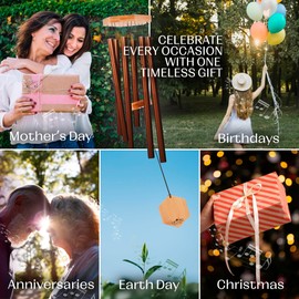 UpBlend Outdoors Wind Chimes for Outside, Gift for Mom, Deep Tone, Sympathy Gifts for Loss of Loved One, Patio Decoration, Memorial Windchimes, 29" Copper Red