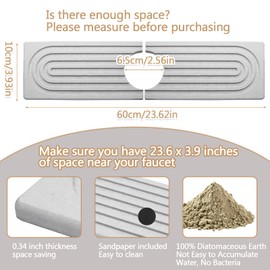 Jiozermi 23.6 Inch Diatomite Faucet Mat for Kitchen Sink, Diatomite Stone Sink Tray Faucet Sink Splash Guard Sink Faucet Absorbent Mat for Kitchen Bathroom Fucet Sink(23.6" x 3.9",Light Grey)