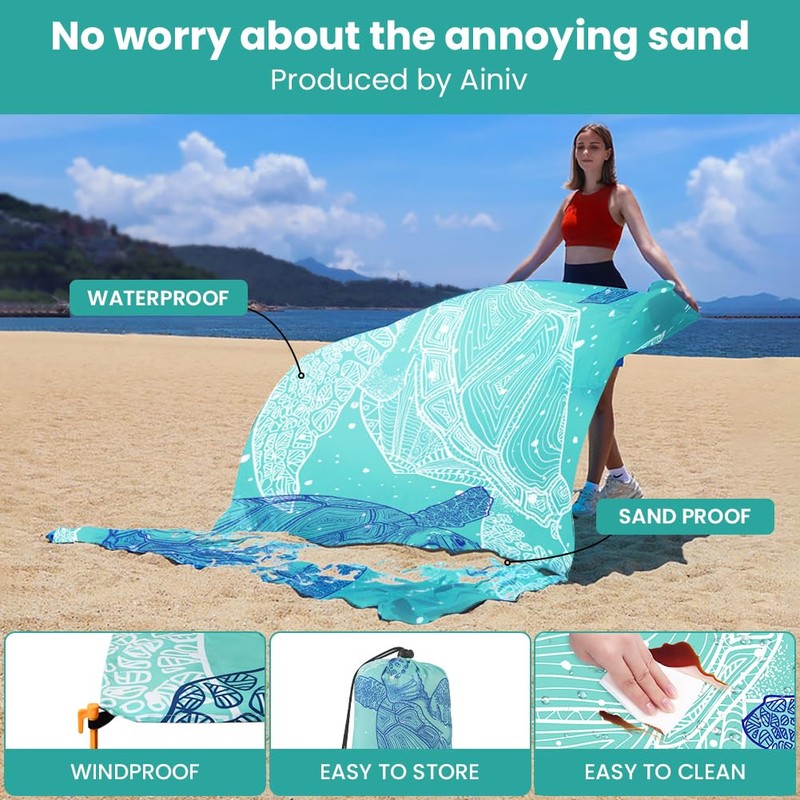 Ainiv Beach Blanket Beach Mat, Large Picnic Blanket 210 x