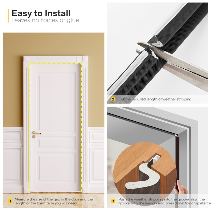 Weather Stripping Door Seal, Q-Shaped Kerf Foam Strip, 8 FT,