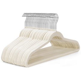 HOUSE DAY Ivory Velvet Hangers 50 Pack - Non Slip Felt Hangers Closet Essentials, Premium Space Saving Hanger, Gentle on Clothes, Sturdy Shoulder Design
