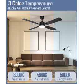 Glasshell Ceiling Fan 52 Inch, Remote Control Reversible DC Motors, 3CCT Dimmable Timer Noiseless, Ceiling Fan with Light for Bedroom Living Room, Indoor&Outdoor Black