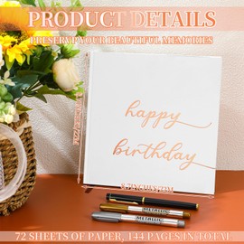 Engrowtic Birthday Scrapbook for 16th 18th 50th 60th, Happy Birthday Guestbook 7.87 x 7.87 Inches Photo Booth Album Signature Book with Gold Silver and Black Gel Pens, 72 Sheets
