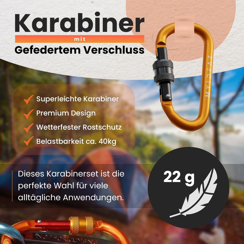 MyIdeaz Carabiner with spring-loaded gate, D shape carabiner set, 80