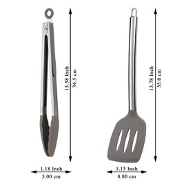 ReaNea Spatula and Cooking Tong Set, Silicone Slotted Turner, Kitchen Tong, Heat Resistant Handle Non Slip, with Silicon Tips, Dishwasher Safe