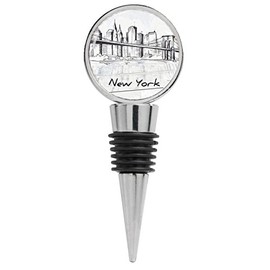 Pen Illustration of New York City NYC Black and White Wine Stopper