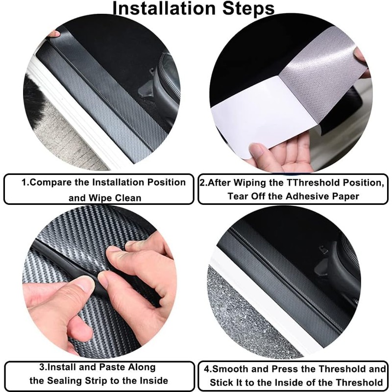 Universal Car Door Sill Protectors Limited 4Pcs Carbon Fiber Vinyl