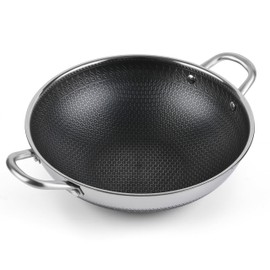 12.5Inch Stirfry Pan with Coating Stainless Steel Wok Pan with Nonstick Coating,Frying Pans, Stay-Cool Handle,Works with Gas, Electric, Ceramic Furnace Stove,Suitable for Home , Outdoor Camping