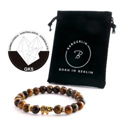 Elephant Bracelet with Natural Stone Beads and Crystal Highlights – BERGERLIN Feel Goods, Unisex, Tiger's eye