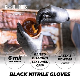 GLOVEWORKS HD Black Nitrile Industrial Disposable Gloves, 6 Mil, Latex-Free, Raised Diamond Texture, Large, Box of 100