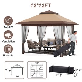 GarveeLife 12'x12' Softtop Gazebo, Outdoor Pop Up Gazebo with Mosquito Netting, Party Tent & Shelter with Double Roofs for Gardens, Patios, Lawns