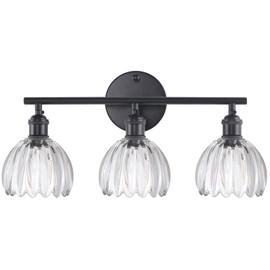 Shenmoyl Bathroom Light Fixtures, 3-Light Black Vanity Wall Light Over Mirror with Clear Tulip Glass Shade for Bedroom Living Room
