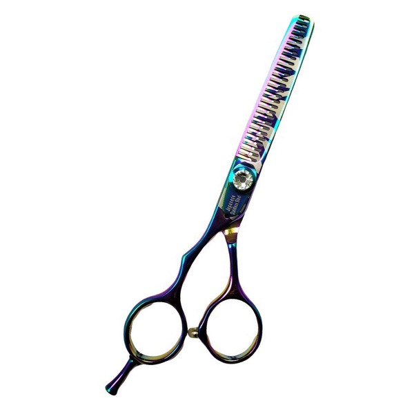 MITSUKO COBALT Hair Styling Professional Razor Edge Shears BT 789 Series. (Thinner 27 Teeth(Left Handed), Rainbow Zebra Titanium Finish)