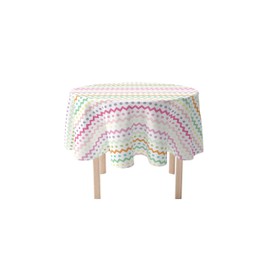 Fabric Textile Products Round Tablecloth, 100% Milliken Polyester, Machine Washable, 90" Round, Easter Chevron & Dots