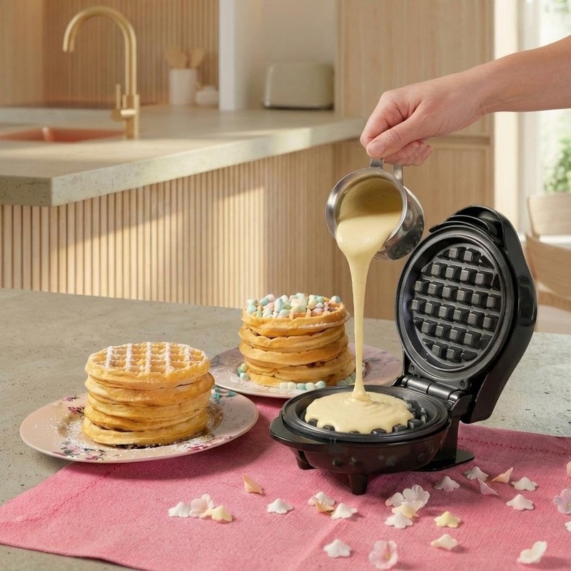 Bestron Mini Waffle Iron for Classic Waffles, Small Waffle Maker