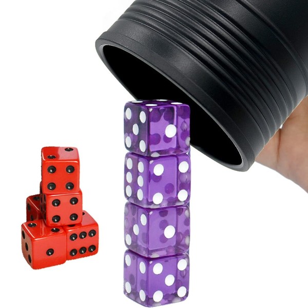 Graduation Gift Dice Stacking Cup Set with 4 Pcs 19mm and 5 Pcs 18mm Standard 6 Sided Dices Straight Dice Cup with Storage Bag Dice Cup Shaker with Magic Tricks Instruction Black
