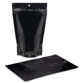 PouchWorth 50 pcs Glossy Black Mylar Nylon 4 Mil 6" × 9.5" Stand Up Food Pouch Zip Lock Smell Proof Bags