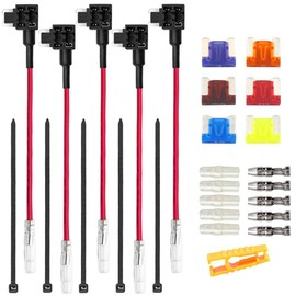 Aiqeer 5 Pieces 12V / 24V Low-Profile Add-a-Circuit Fuse Taps, Car Piggy Back Fuse Holder with Wire Harness, Free 6 Pieces Micro Blade Fuses and Fuse Puller (Butt Terminal)